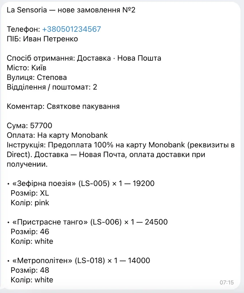 Сповіщення про нове замовлення в Telegram